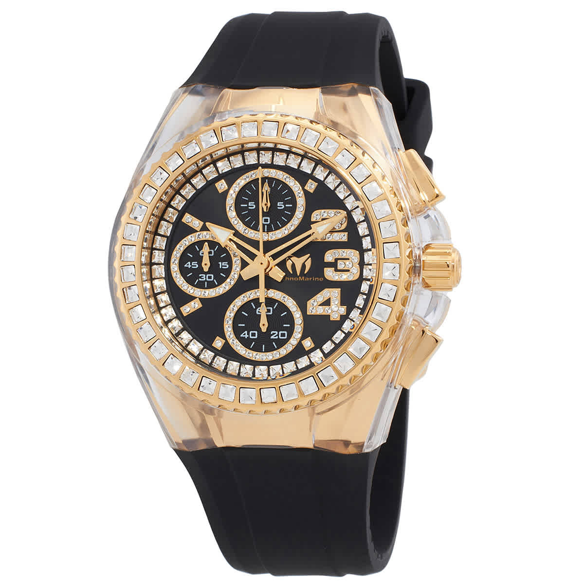 Gold-Tone TechnoMarine TeCrystal Bezel Watch with Black Silicone Strapu Technomarine Men main image 4