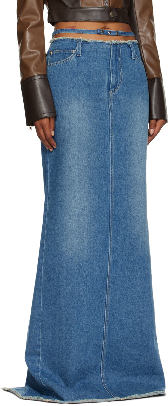 JUNEYEN Blue Faded Denim Maxi Skirt