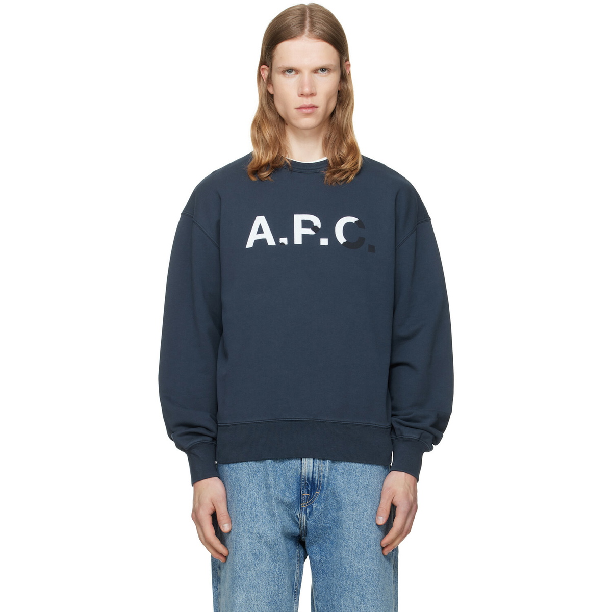 A.P.C. Navy Vintage-Effect 'A.P.C.' Logo Sweatshirt