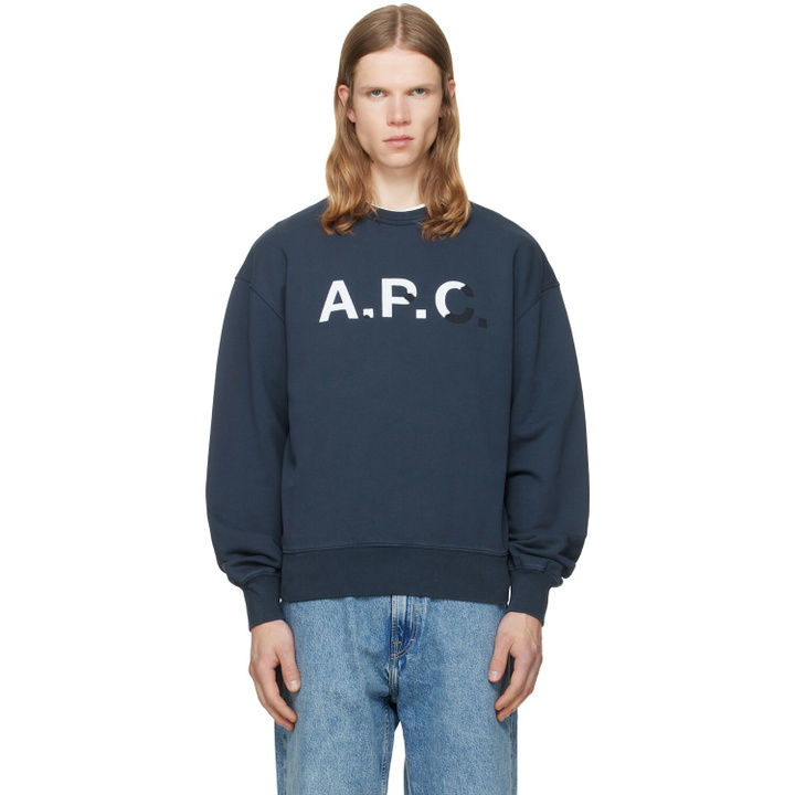Photo: A.P.C. Navy Vintage-Effect 'A.P.C.' Logo Sweatshirt