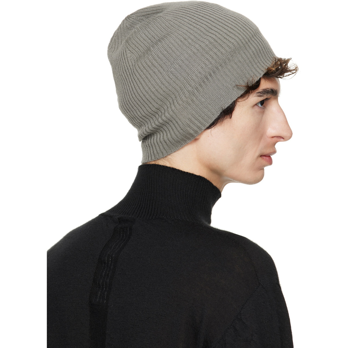 Rick Owens Taupe Tower Ribbed Beanie