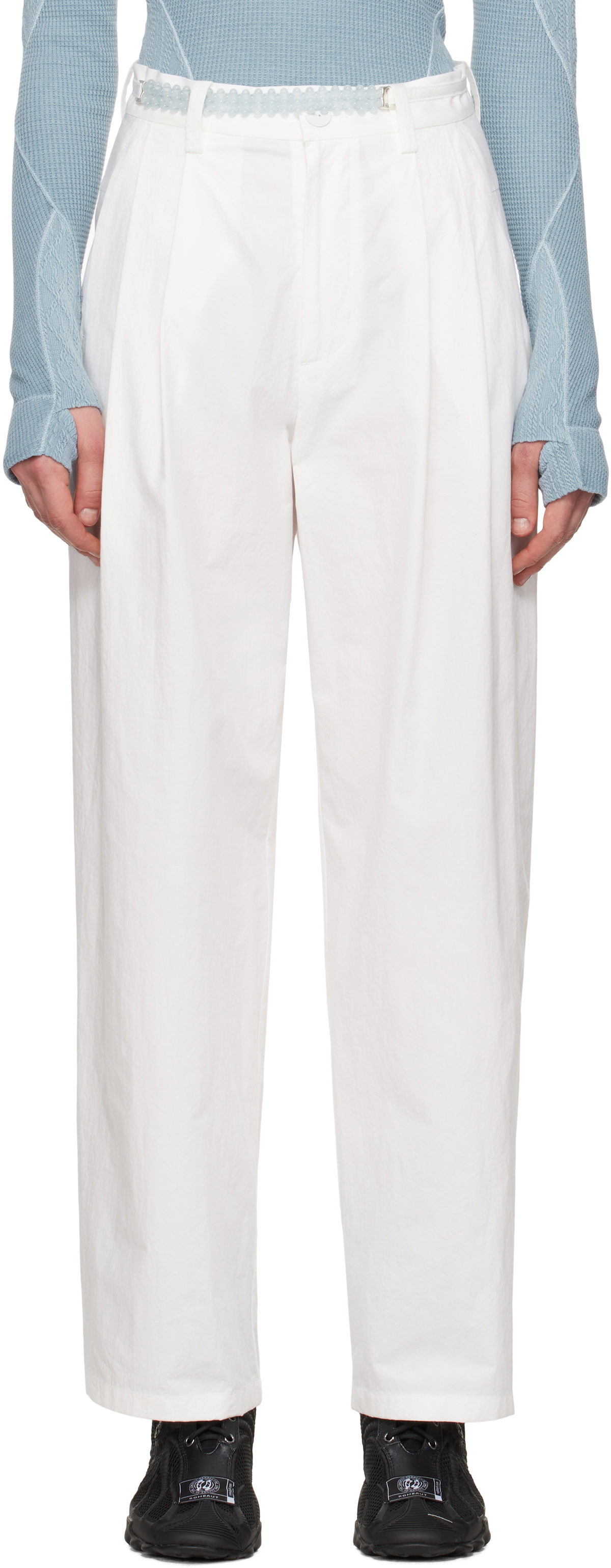 HYEIN SEO White Wide Beaded Belt Trousers