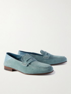 Manolo Blahnik - Plymouth Collapsible-Heel Suede and Leather Penny Loafers - Blue