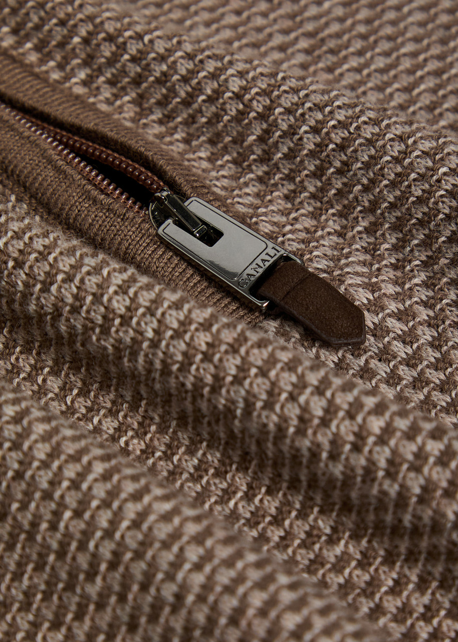 Canali Textured Half-zip Cotton Jumper Brown