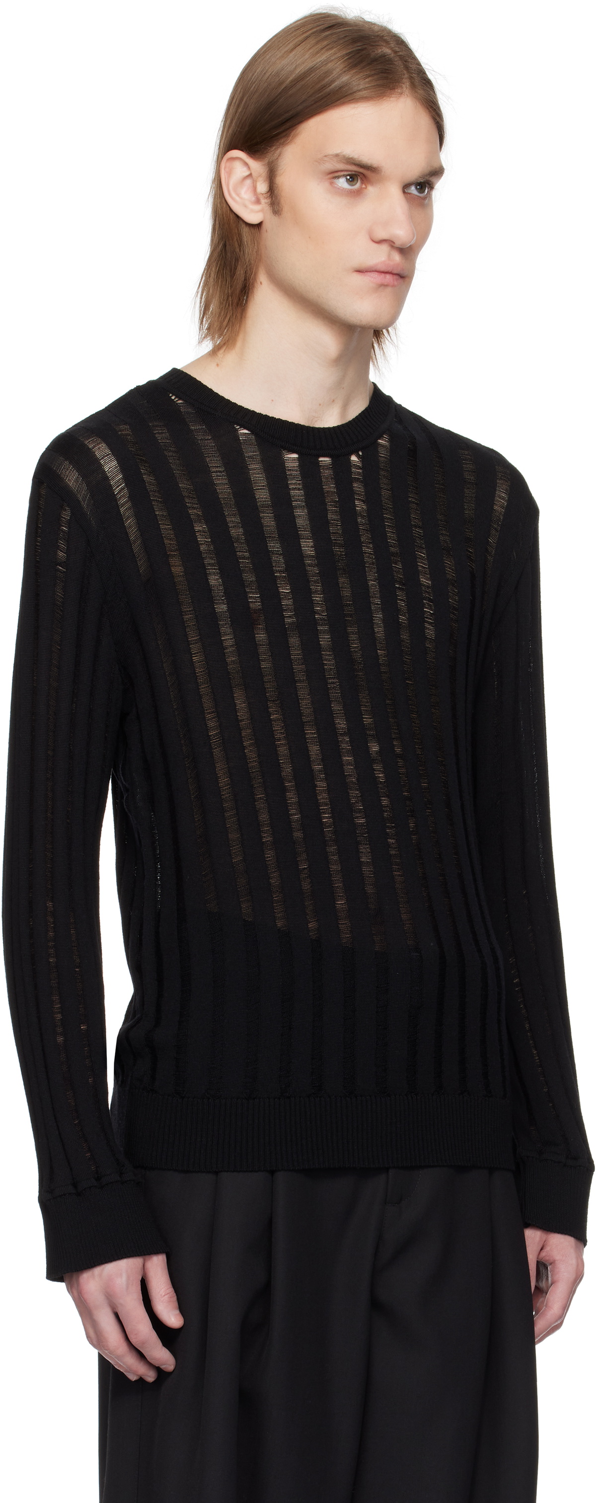 LGN Louis Gabriel Nouchi Black Ribbed Laddering Sweater