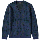 Beams Plus Men's Botanical Pattern Cardigan in Navy