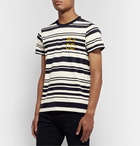 Nudie Jeans - Roy Barcode Logo-Flocked Striped Cotton-Jersey T-Shirt - Off-white