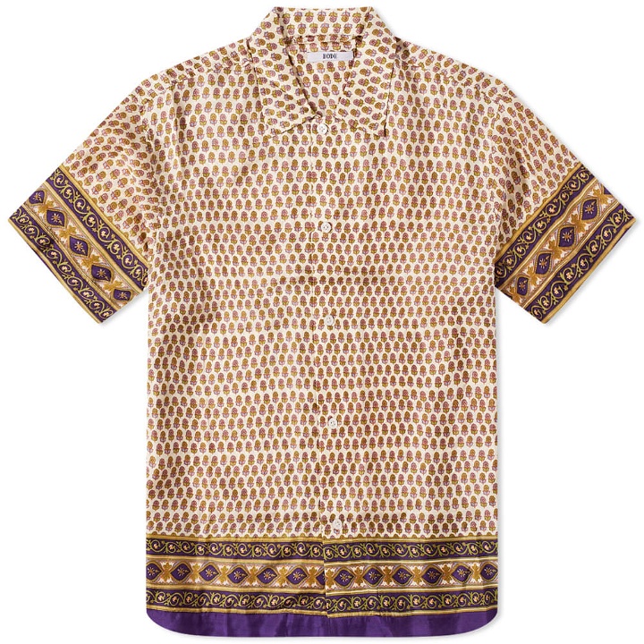 Photo: Bode Men's Micro Fleur Short Sleeve Shirt in Gold Multi