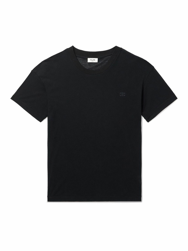 Photo: CELINE - Slim-Fit Logo-Embroidered Cotton-Jersey T-Shirt - Black