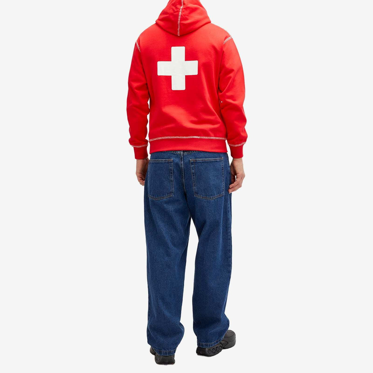 PLACES+FACES Men's Contrast Stitch Hoodie in Red PLACES+FACES