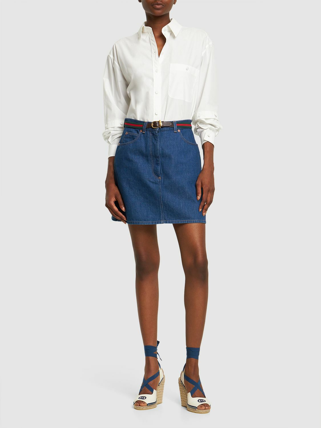 Gucci belt denim skirt best sale