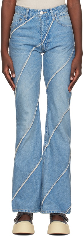 Photo: PERVERZE SSENSE Exclusive Blue Nano Mist Denim-Bias Line Jeans