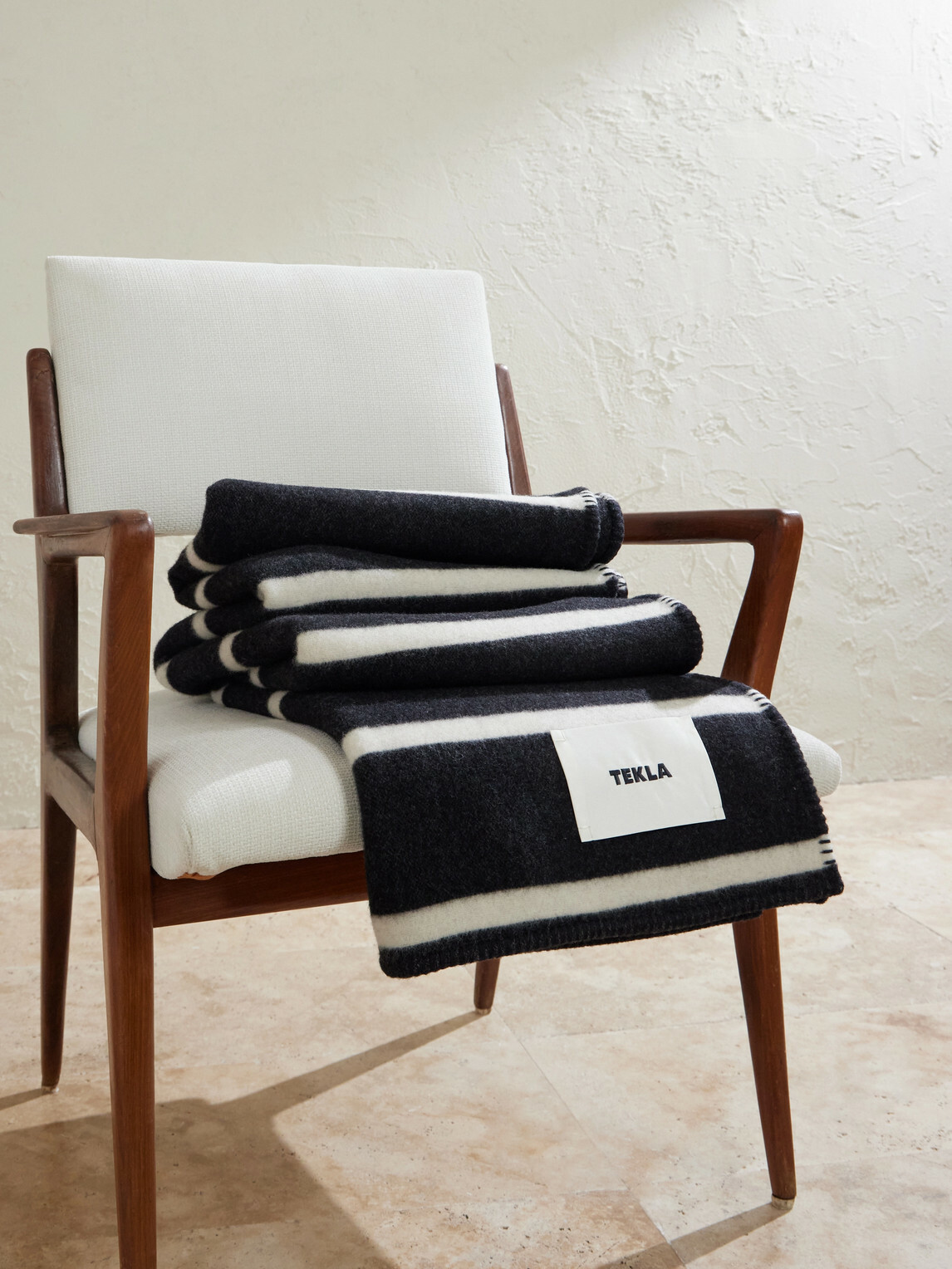 TEKLA - Logo-Appliquéd Striped Wool Blanket