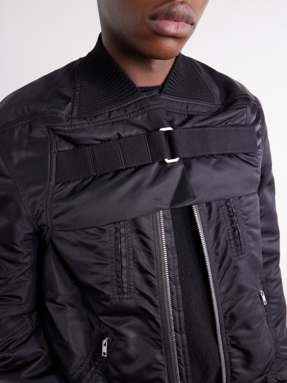 Rick Owens - Two-Piece Buckled Rib-Trimmed Satin Bomber Jacket - Black