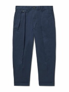 Beams Plus - 2 Pleats Tapered Cropped Pleated Cotton-Blend Twill Trousers - Blue