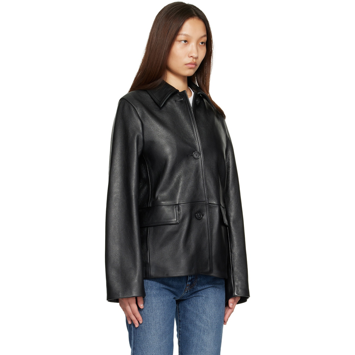 TOTEME Black Grained Leather Jacket