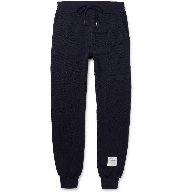 Photo: Thom Browne - Slim-Fit Tapered Waffle-Knit Cotton Sweatpants - Men - Navy