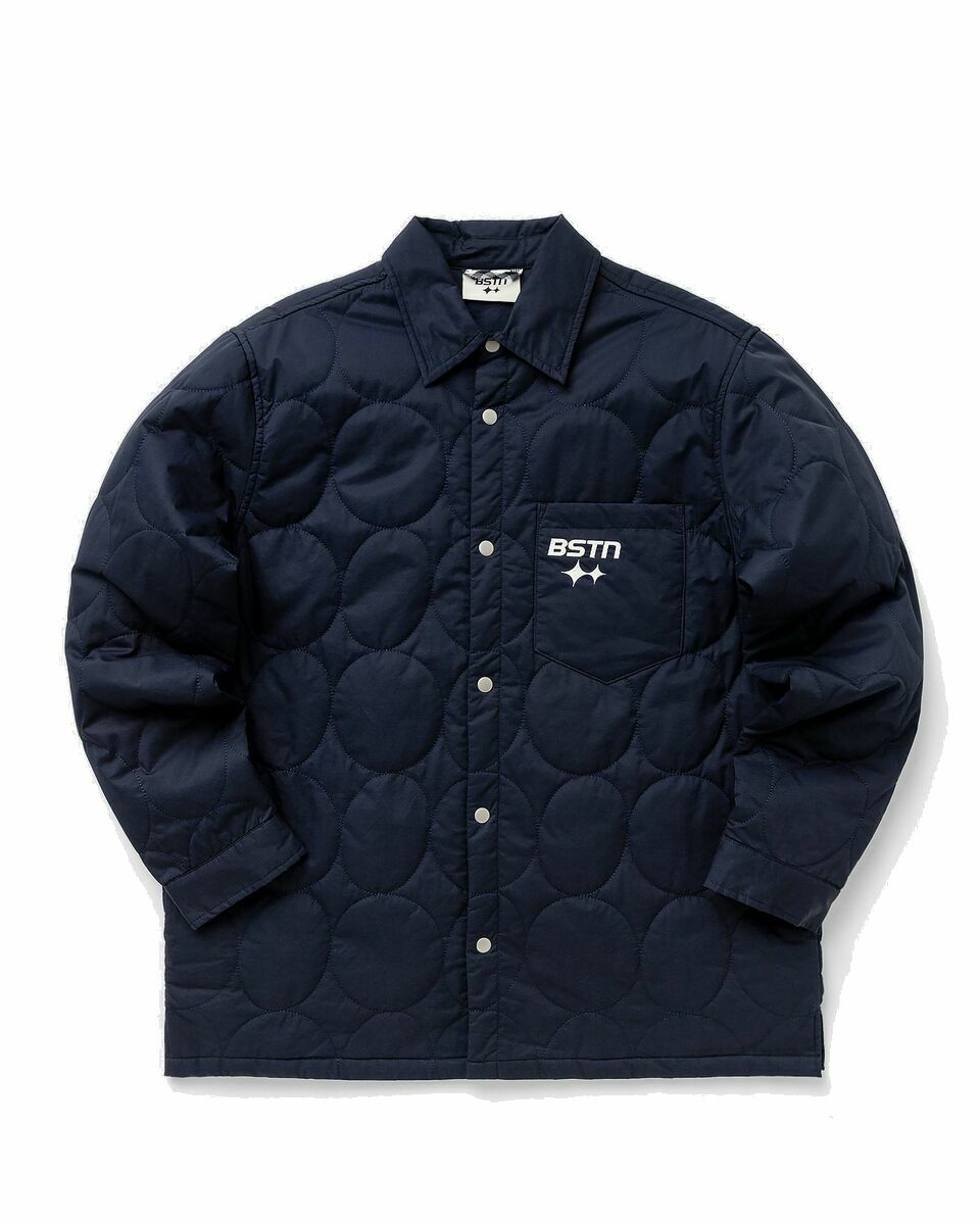 Photo: Bstn Brand Logo Pattern Quilted Overshirt Blue - Mens - Overshirts