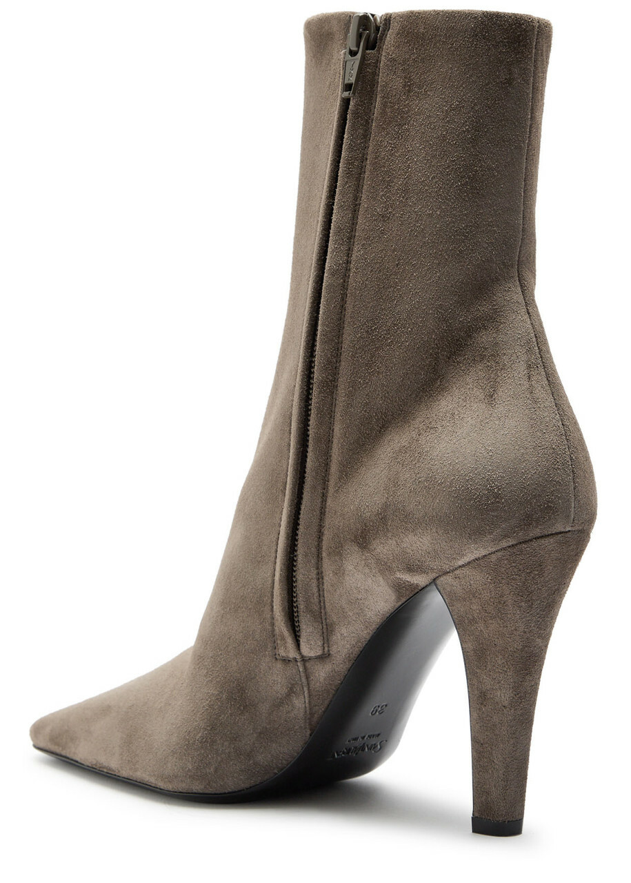 Saint Laurent Jill 95 Suede Ankle Boots Dark Grey