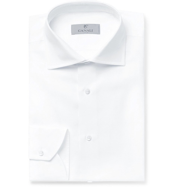 Photo: Canali - White Cutaway-Collar Slub Cotton and Linen-Blend Shirt - White