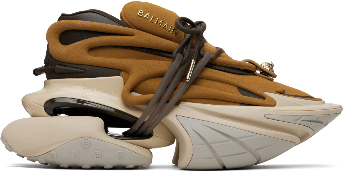 Balmain Gray & Yellow Unicorn Wave Sneakers Balmain
