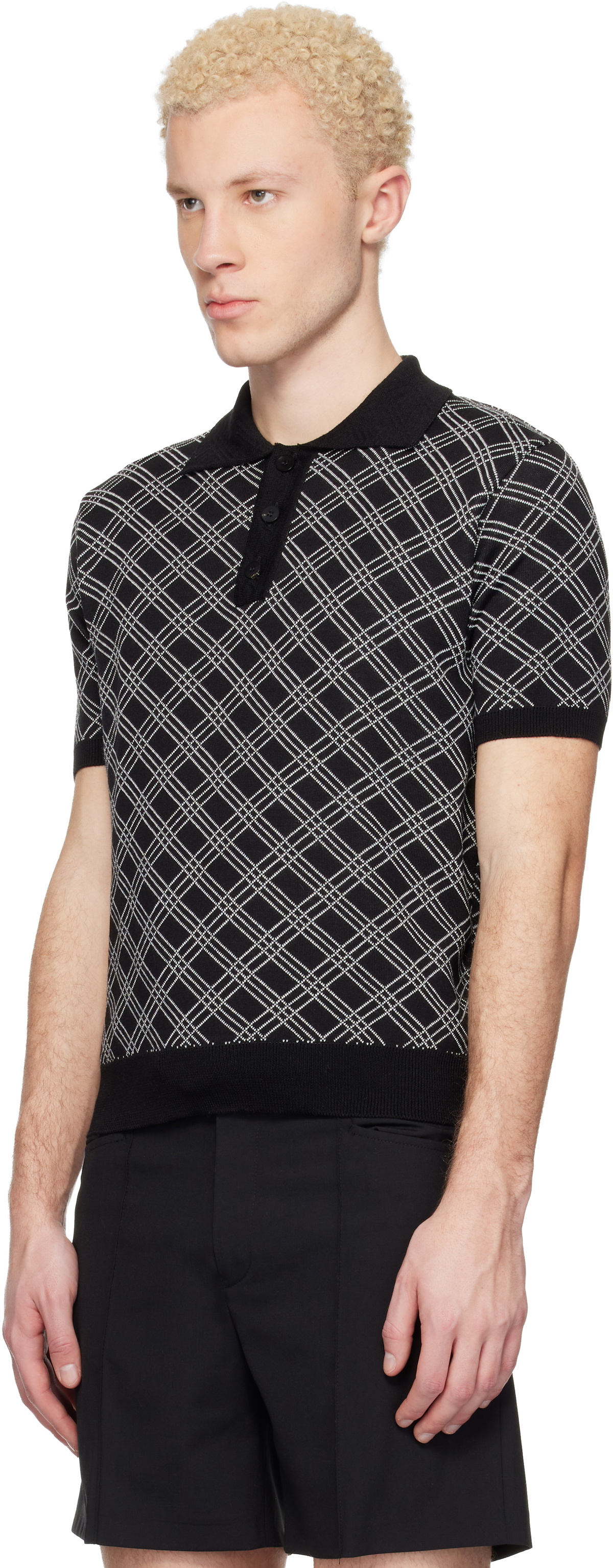 Ernest W. Baker Black Check Jacquard Polo