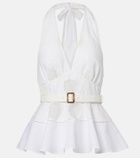 Self-Portrait Broderie anglaise peplum linen and cotton top