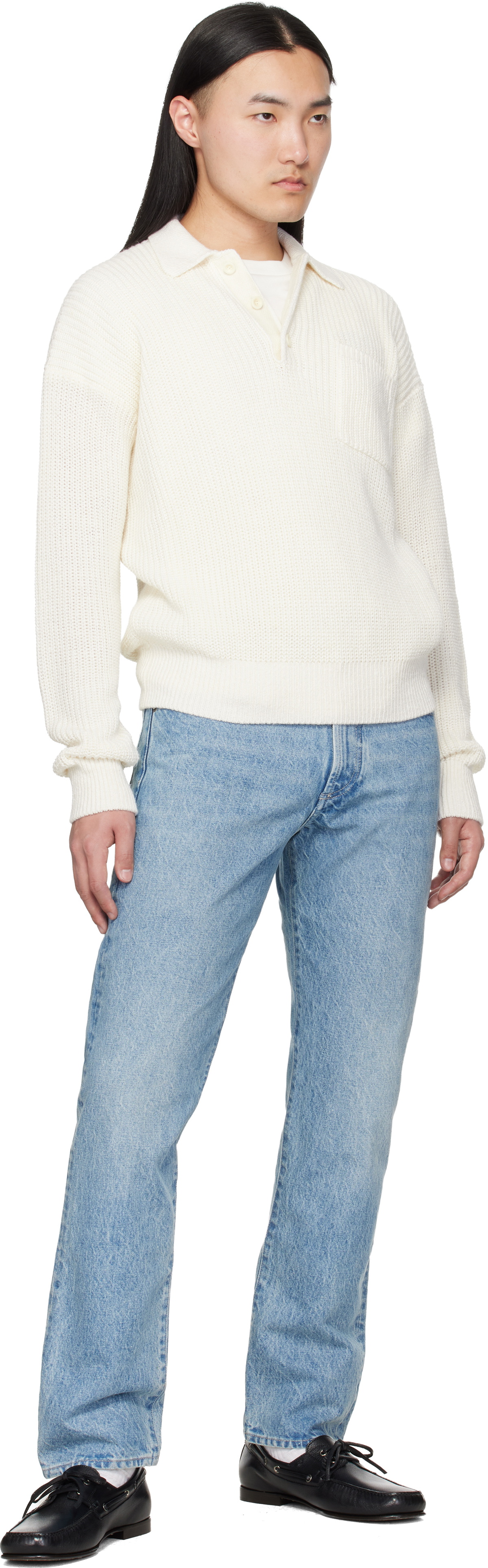 Ralph Lauren Purple Label White Silk Linen Polo Sweater