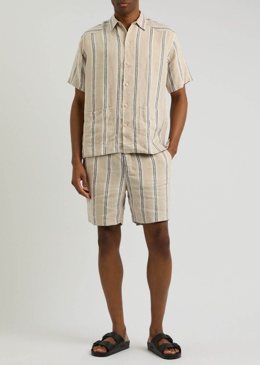 Oliver Spencer Osborne Striped Linen Shorts Beige