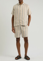 Oliver Spencer Osborne Striped Linen Shorts Beige