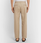 Fendi - Tapered Herringbone Linen and Cotton-Blend Drawstring Trousers - Men - Ecru