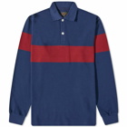 Beams Plus Men's Pique Stripe Long Sleeve Polo Shirt in Navy