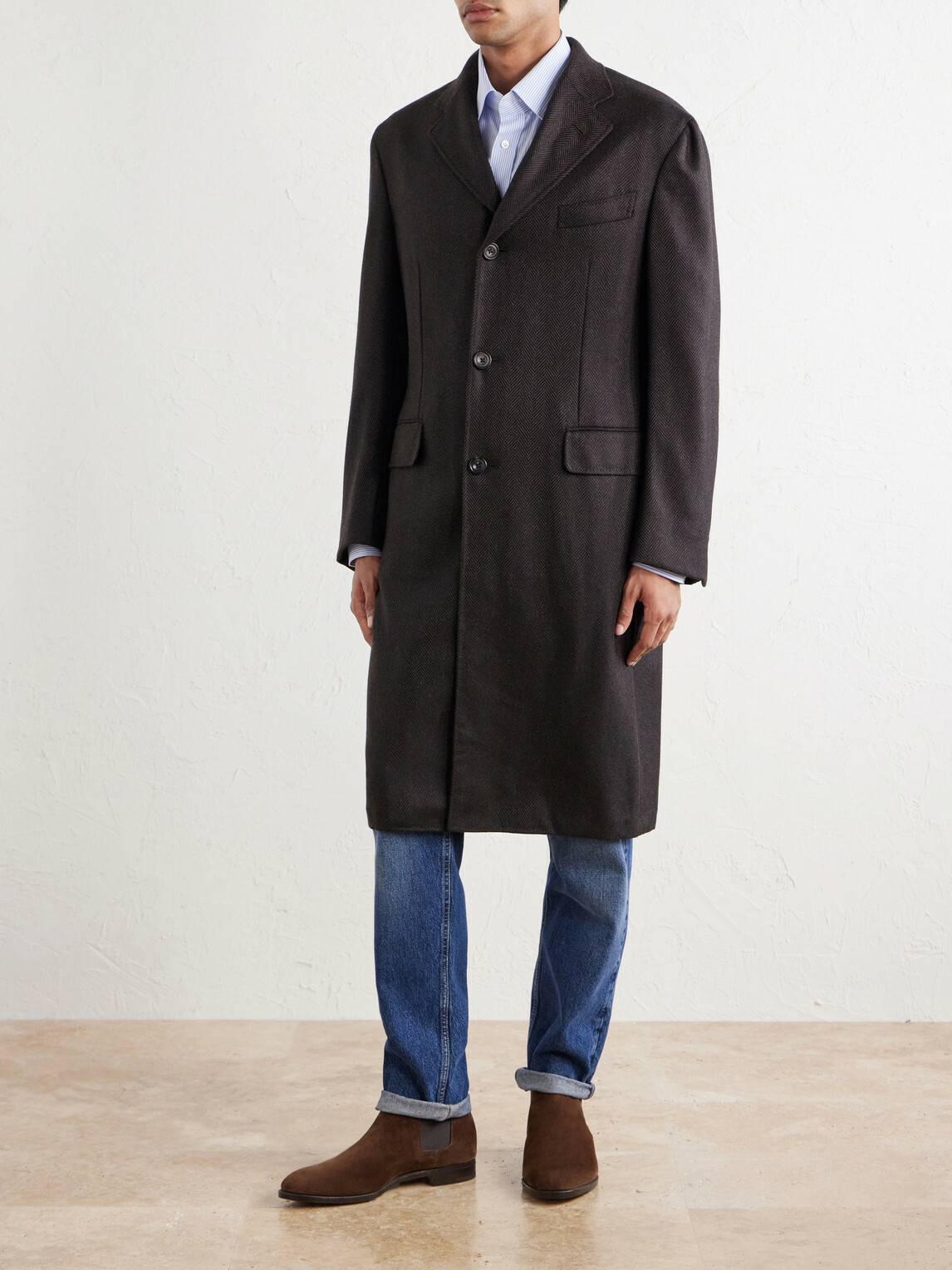 Thom Sweeney - Herringbone Wool Coat - Brown