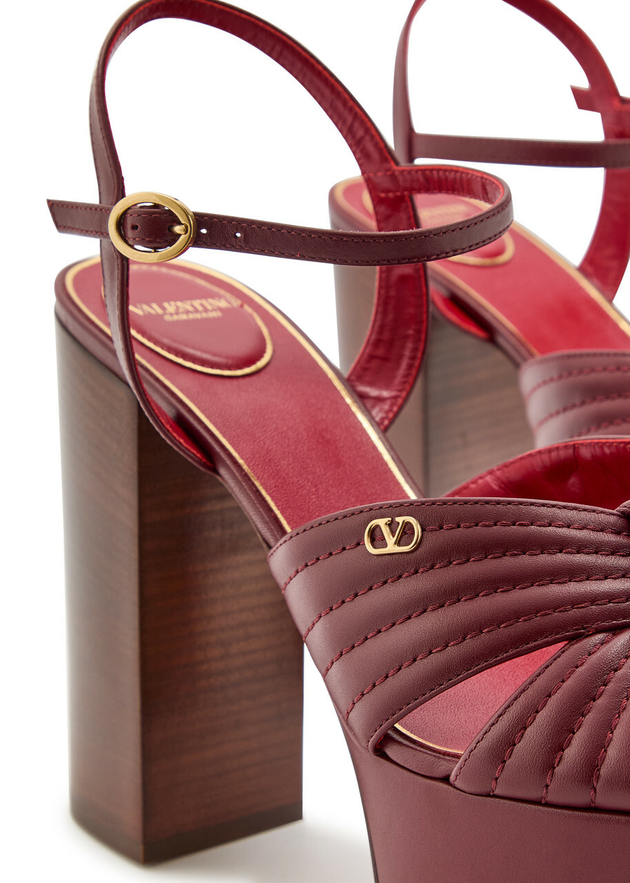 Valentino Garavani Crasher 125 Knotted Leather Platform Sandals Burgundy