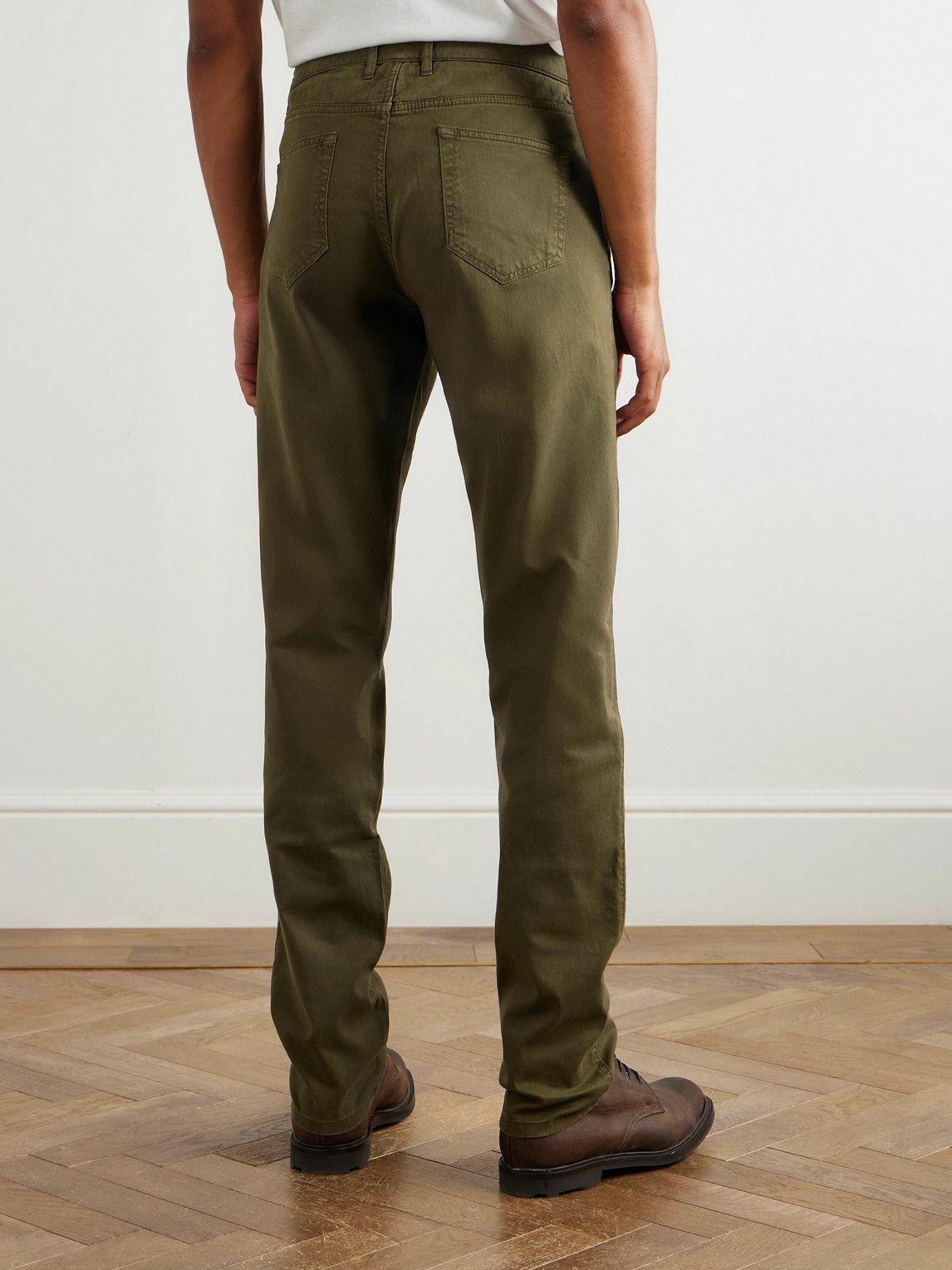 Purdey - Slim-Fit Straight-Leg Cotton-Blend Twill Trousers - Green