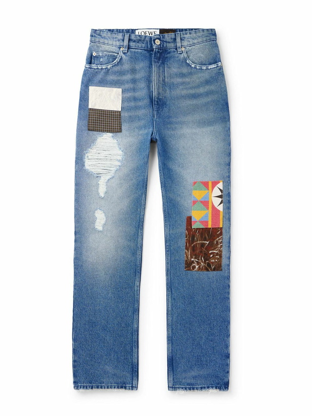 Photo: LOEWE - Paula's Ibiza Straight-Leg Patchwork Distressed Jeans - Blue