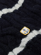 Armor Lux - Logo-Appliquéd Striped Cable-Knit Wool-Blend Sweater - Blue