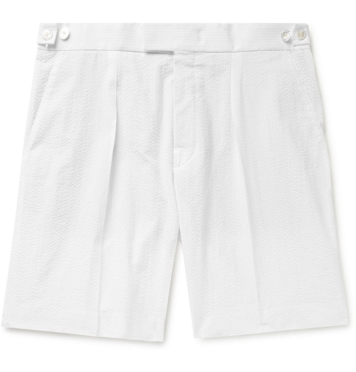Photo: Hugo Boss - Pepe Pleated Cotton-Seersucker Shorts - White
