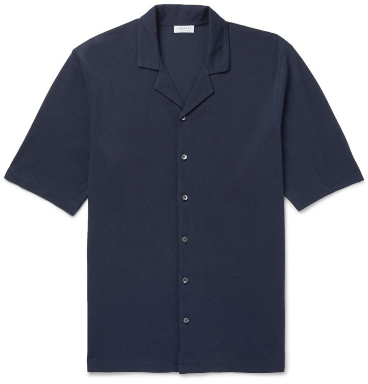 Photo: Sunspel - Camp-Collar Cotton-Piqué Shirt - Navy