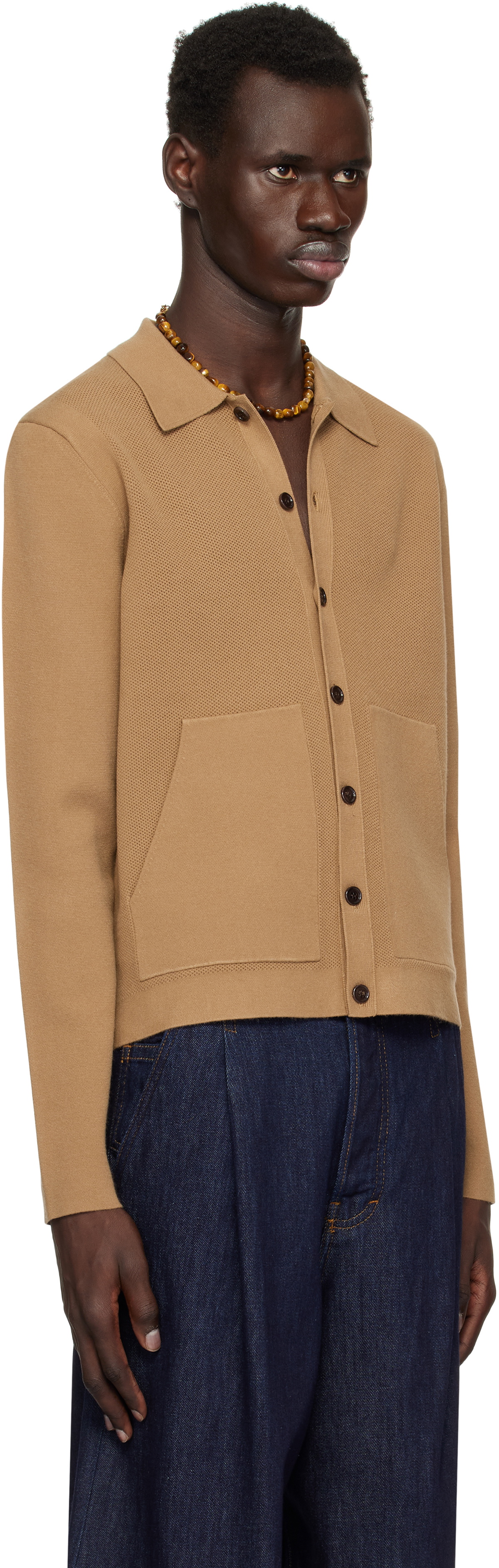 Dries Van Noten Tan Spread Collar Cardigan Dries Van Noten Dries Van Noten Tan Spread Collar Cardigan Dries Van Noten