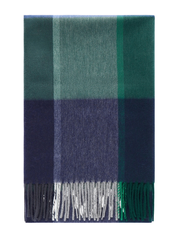 Photo: Begg & Co - Arran Edgar Fringed Checked Cashmere Scarf - Blue