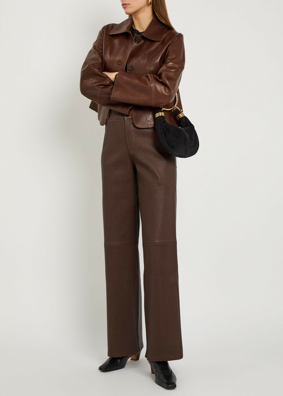 Arma Marina Wide-leg Leather Trousers Brown