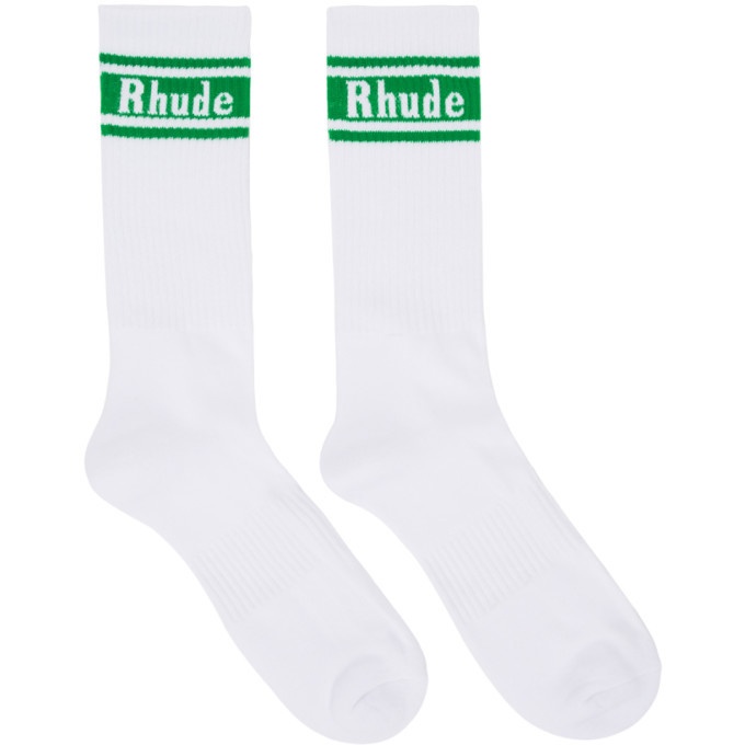Photo: Rhude White and Green Logo Socks