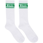 Rhude White and Green Logo Socks