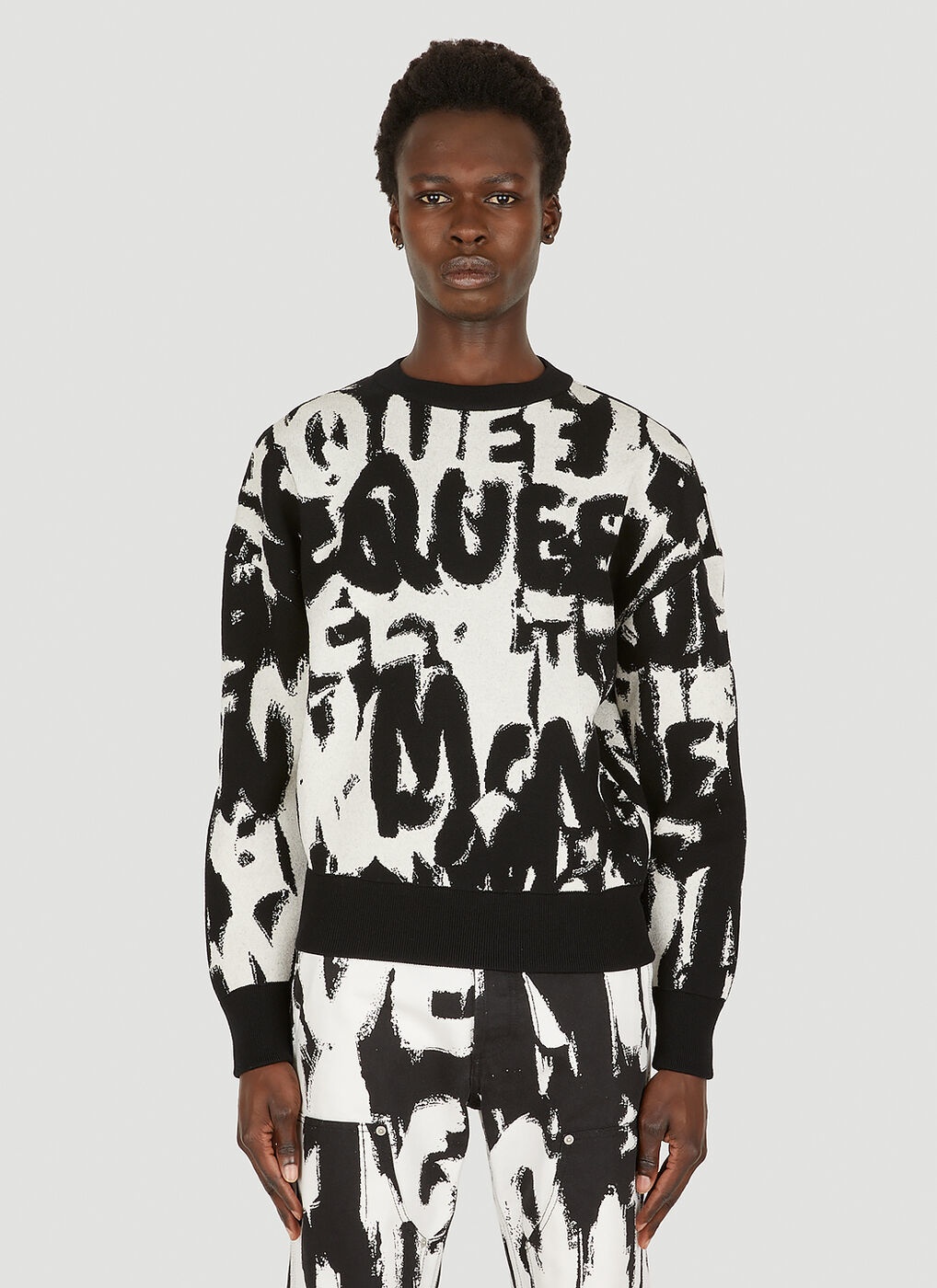 Graffiti Logo Jacquard Sweater in Black Alexander McQueen