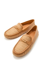 Tods Gommino Leather-trim Raffia Loafers Camel