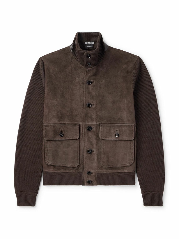 Photo: TOM FORD - Ribbed Merino Wool and Suede Jacket - Brown