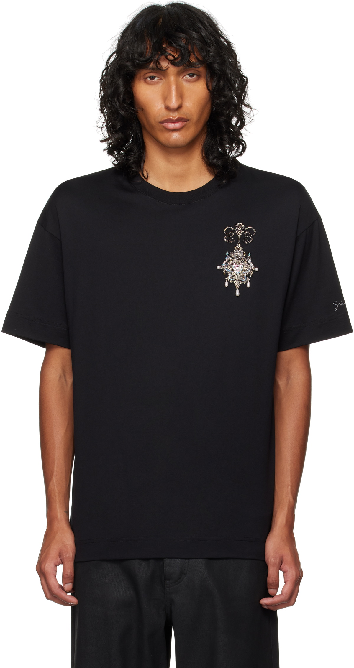 Givenchy Black Embroidered Chandelier & Pearls T-shirt Givenchy