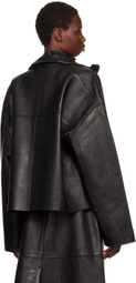 REMAIN Birger Christensen Black Bonded Box-Fit Leather Jacket
