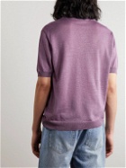 A Kind Of Guise - Ferrini Pointelle-Detailed Linen-Blend Jacquard Polo Shirt - Purple